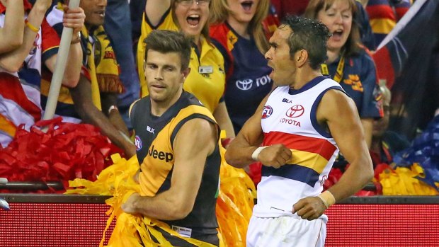 Reason to roar: Eddie Betts after booting a goal.