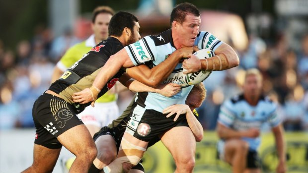 Paul Gallen leads the charge for the Sharks against the Panthers.
