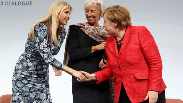 Ivanka Trump with IMF Managing Director Christine Lagarde and German Chancellor Angela Merkel. 