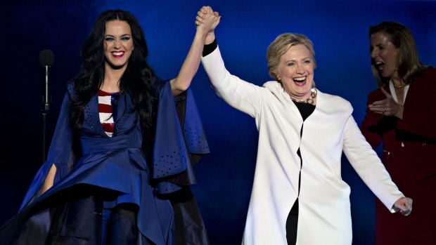 Katy Perry campaigns with Hillary Clinton.