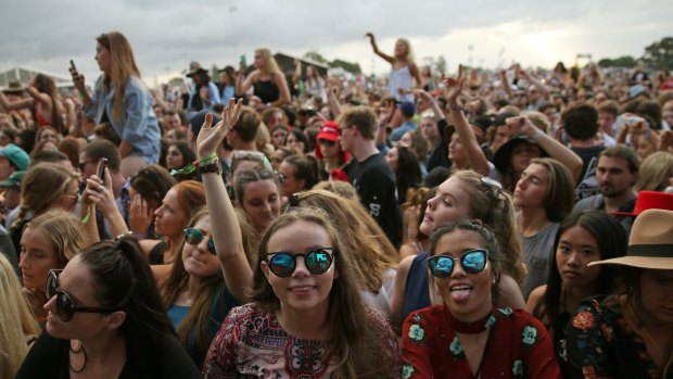 Festival-goers in the crowd at Groovin' the Moo.