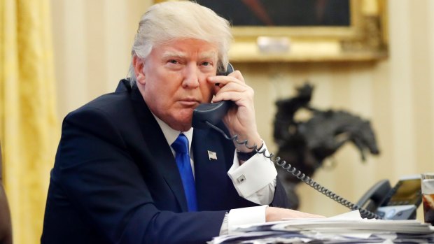 US President Donald Trump speaks with Prime Minister Malcolm Turnbull from the Oval Office of the White House.