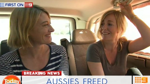 60 Minutes journalist Tara Murphy and Brisbane mum Sally Faulkner after being released from jail.