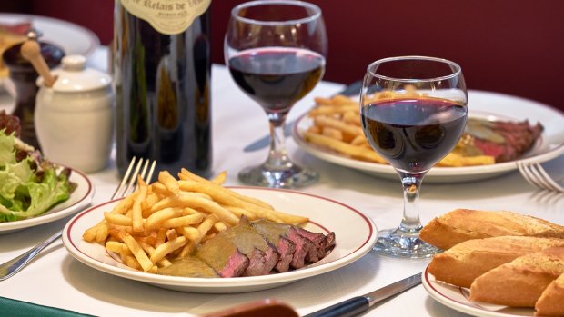 Classic French bistro fare at Le Relais de Venise, Paris.