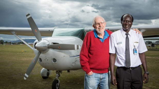 Air apparent: Retired scientist Bob McCown with Paduol Ater at Archerfield Airport in Brisbane.