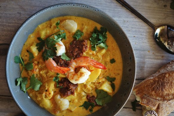 Seafood soup with chorizo jam.