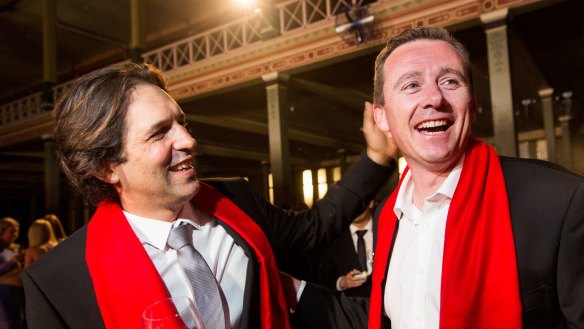 Chefs Ben Shewry (left)  and Dan Hunter at the World's 50 Best Restaurants award ceremony in Melbourne in 2017.