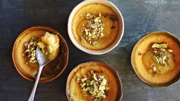 Lemon curd self-saucing puddings.