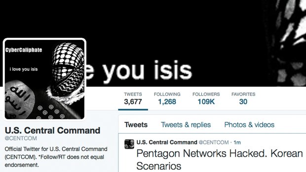 The front page of the US Central Command Twitter account after it was breached.