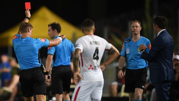 Ultimate sanction: Another red card is brandished against the Mariners.