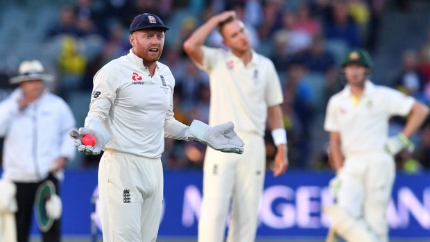 'Stitched up': Wicketkeeper Jonny Bairstow appeals for DRS on day three of the second Test.