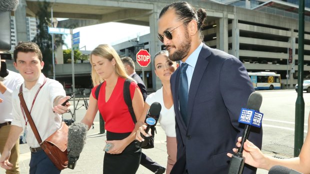 Different scrum: Karmichael Hunt faces the media after Monday's court appearance.