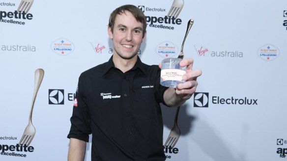 Andrew Day from Akiba restaurant in Canberra with his award for Young Waiter of the Year 2016.