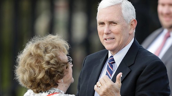 Mike Pence talks with his mum, Nancy Pence, after a Veterans Day ceremony on Friday.