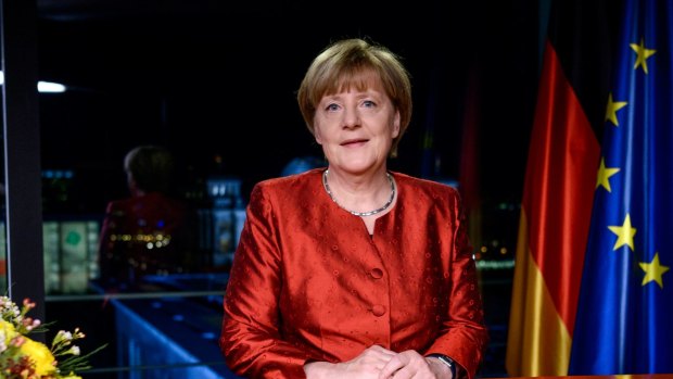 German Chancellor Angela Merkel records her televised New Year's address.
