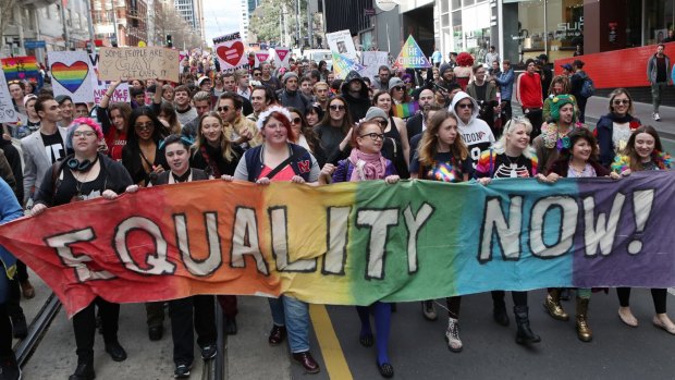 A marriage equality rally was held in Melbourne on Saturday.