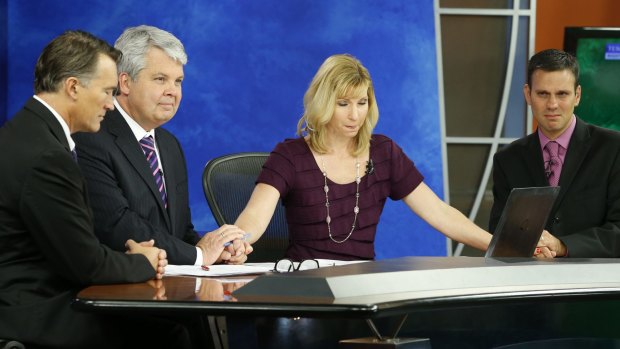 The WDBJ-TV7 news morning anchors share a moment of silence for their fallen colleagues during Thursday's program. 