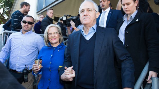 Prime Minister Malcolm Turnbull and wife Lucy after casting their votes in Sydney on Saturday.