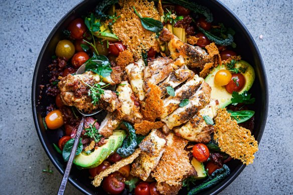 Chicken parma in salad form, with bonus parmesan crisps.