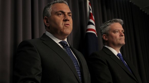 Treasurer Joe Hockey and Finance Minister Mathias Cormann on Monday.