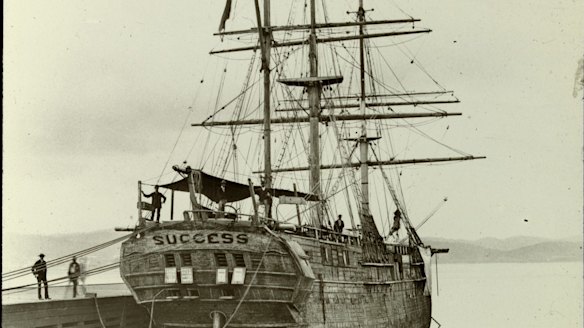 The Prison Hulk Success, one of a number of makeshift jails moored off Point Gellibrand.