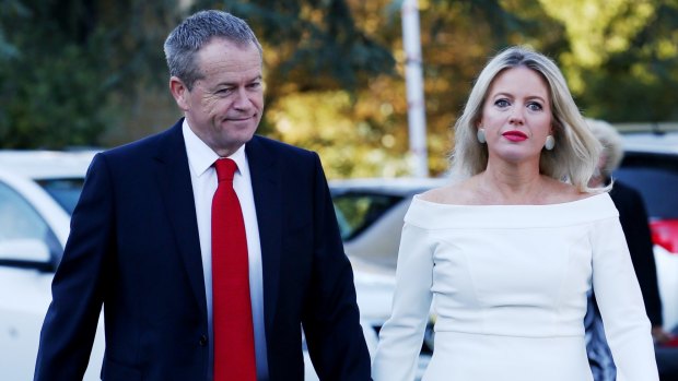 Opposition Leader Bill Shorten and Chloe Shorten arrive for the ecumenical service marking the beginning of the parliamentary year on Tuesday.