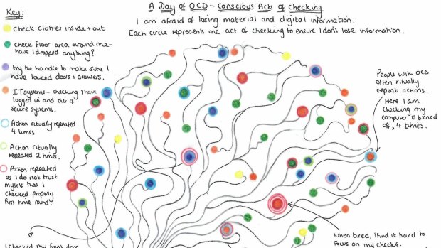 Jill Simpson's data art provides a visualisation of Obsessive Compulsive Disorder. 