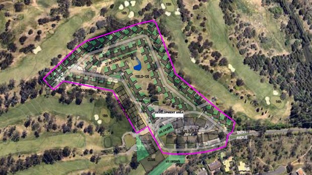 The location of the federal golf club housing proposal in Canberra from a 2016 brochure. The club wants to build 125 homes and a new clubhouse with gym. No updated plans have been released.