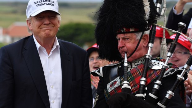 Donald Trump mixing with the locals in Scotland.