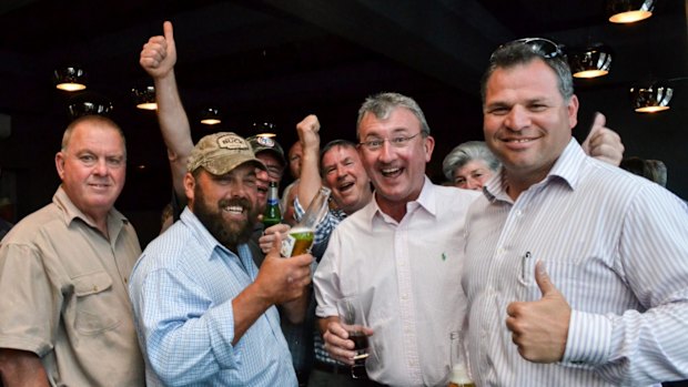 Shooters, Fishers and Farmers Party candidate Phil Donato, right, with supporters. 