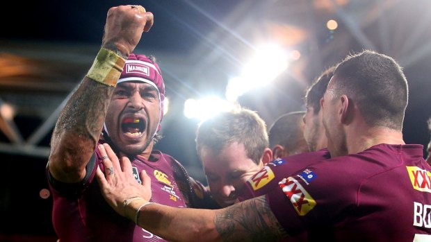Those types of games don't happen ever in Origin: Johnathan Thurston celebrates with teammates after game 3 in 2015.