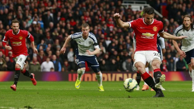 Unhappy return: Robin van Persie fails to score from the penalty spot for Manchester United.
