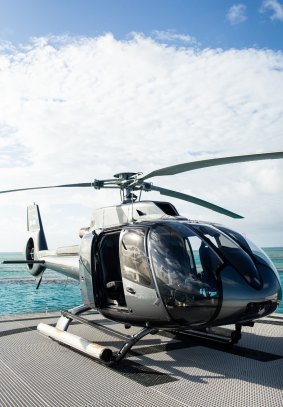 Helicopter on Heart Island pontoon.