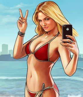 The so-called "selfie girl" featured in ads for <i>GTA V</i>, which Lindsay Lohan claims was made in her likeness.