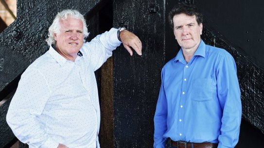 CFMEU national secretary Michael O'Connor and MUA national secretary Paddy Crumlin, whose two unions intend to merge. 
