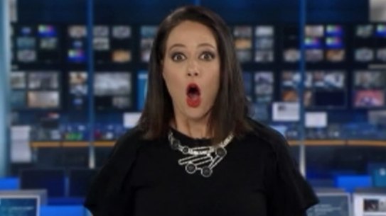 Natasha Exelby, at the moment she realised she was on-air on Saturday night.