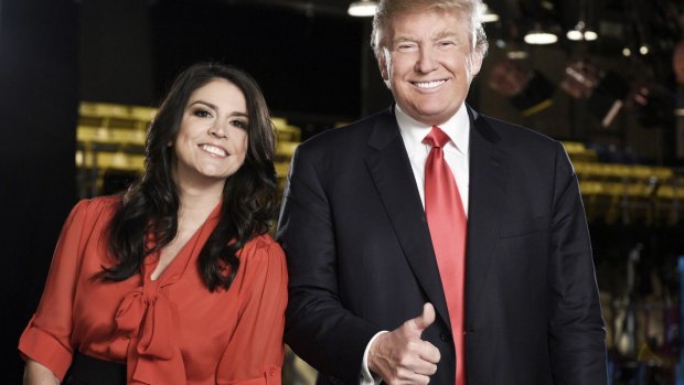 Trump on the set of Saturday Night Live with cast member Cecily Strong.