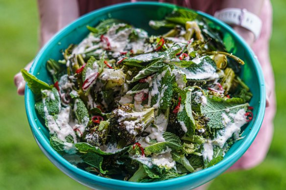 Roasted and raw broccoli salad.