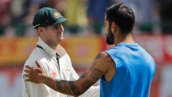 Series over: Steve Smith shakes hands with Virat Kohli after the fourth Test.