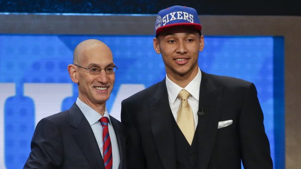 Ben Simmons with NBA Commissioner Adam Silver after being selected as the top pick by the Philadelphia 76ers.