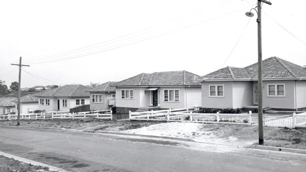 A housing development in the '50s, typical of the style of housing commission homes built in this period.