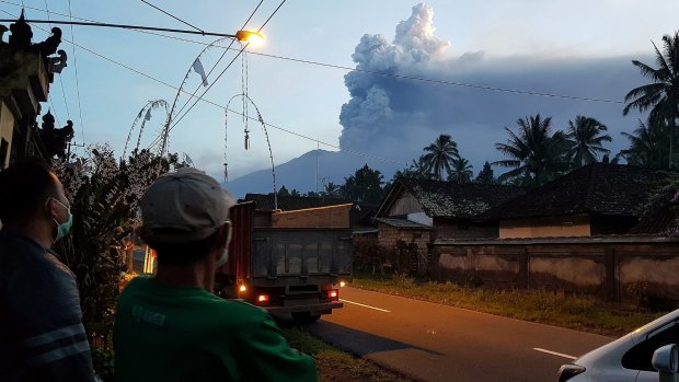 Locals in Nongan village woke up to clouds over Mt Agung.