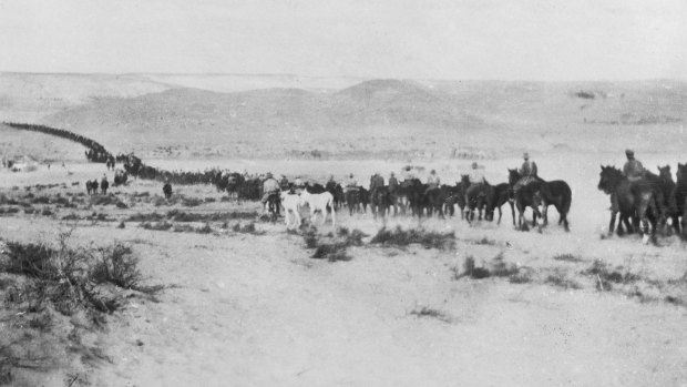 The 4th Australian Light Horse Regiment on their way to take part in the attack on Beersheba.