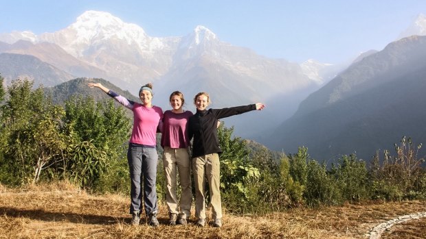 Mia Tarantini (left), Jemma Scott and Caitlin Foley visited Nepal.