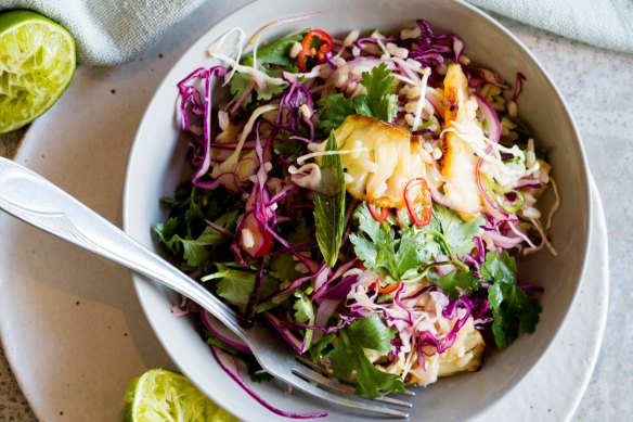 Three Blue Ducks' charred pineapple and red cabbage salad.