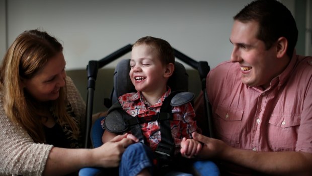 Cooper Wallace, who needs medical cannabis, and his parents Cassie Battena and Rhett Wallace.
