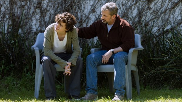 Beautiful Boy follows the rocky relationship between Nic Sheff (Timothee Chalamet, left), and his father David (Steve Carell). 