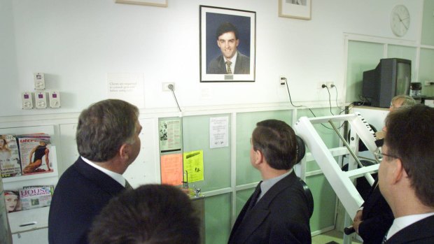 A portrait of former Labor MP Greg Wilton in the Parliament House gym where he spent many hours working out.