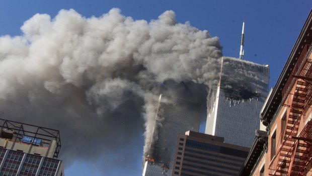 Smoke rises from the twin towers of the World Trade Centre on September 11, 2001. 