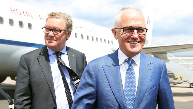 Prime Minister Malcolm Turnbull with Alexander Downer, High Commissioner to London.